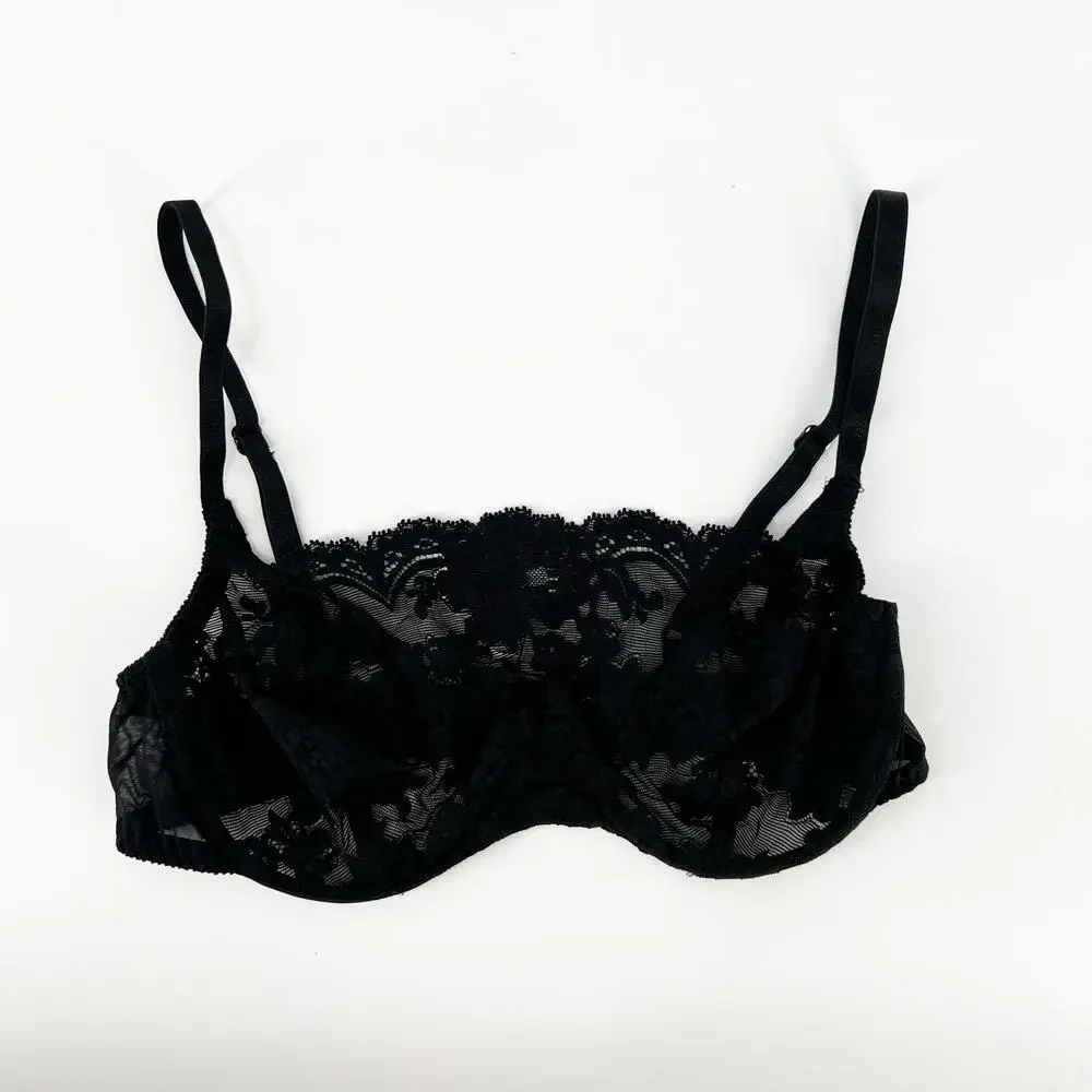 90s Vintage Victoria's Secret Black Lace Bra Size 34B